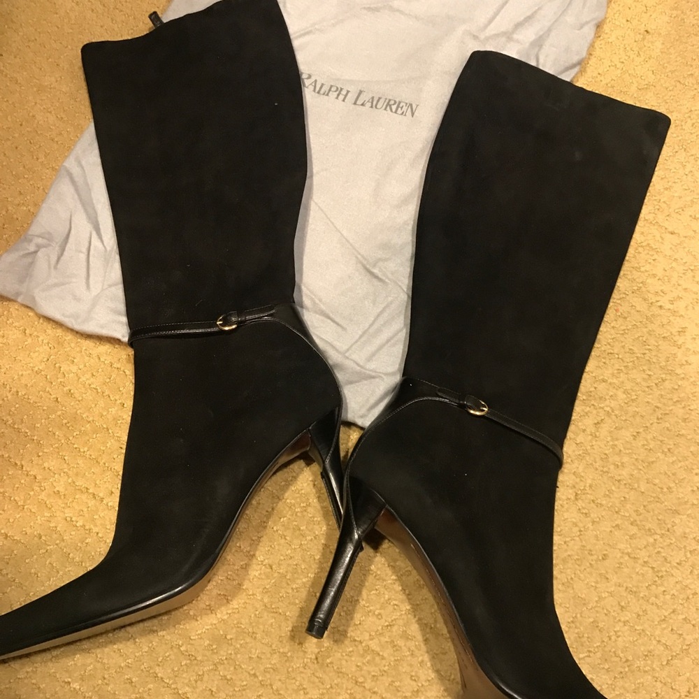 New Ralph Lauren Felice Black Suede Boots 9.5